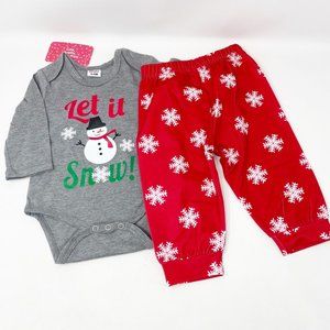 Baby Holiday Bodysuit Jogger Set  'Let It Snow' Graphic  Size 3 - 6 Months NEW